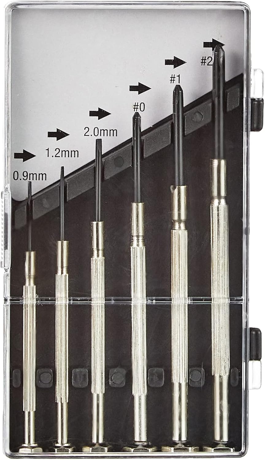 kwb Präzisions-Schraubendreher Schlitz/Flach Set - Für Fein-Mechanik und Uhrenmacher - Mit Grip-Oberfläche und Metall-Drehkappe - In praktischer Aufbewahrungs-Box