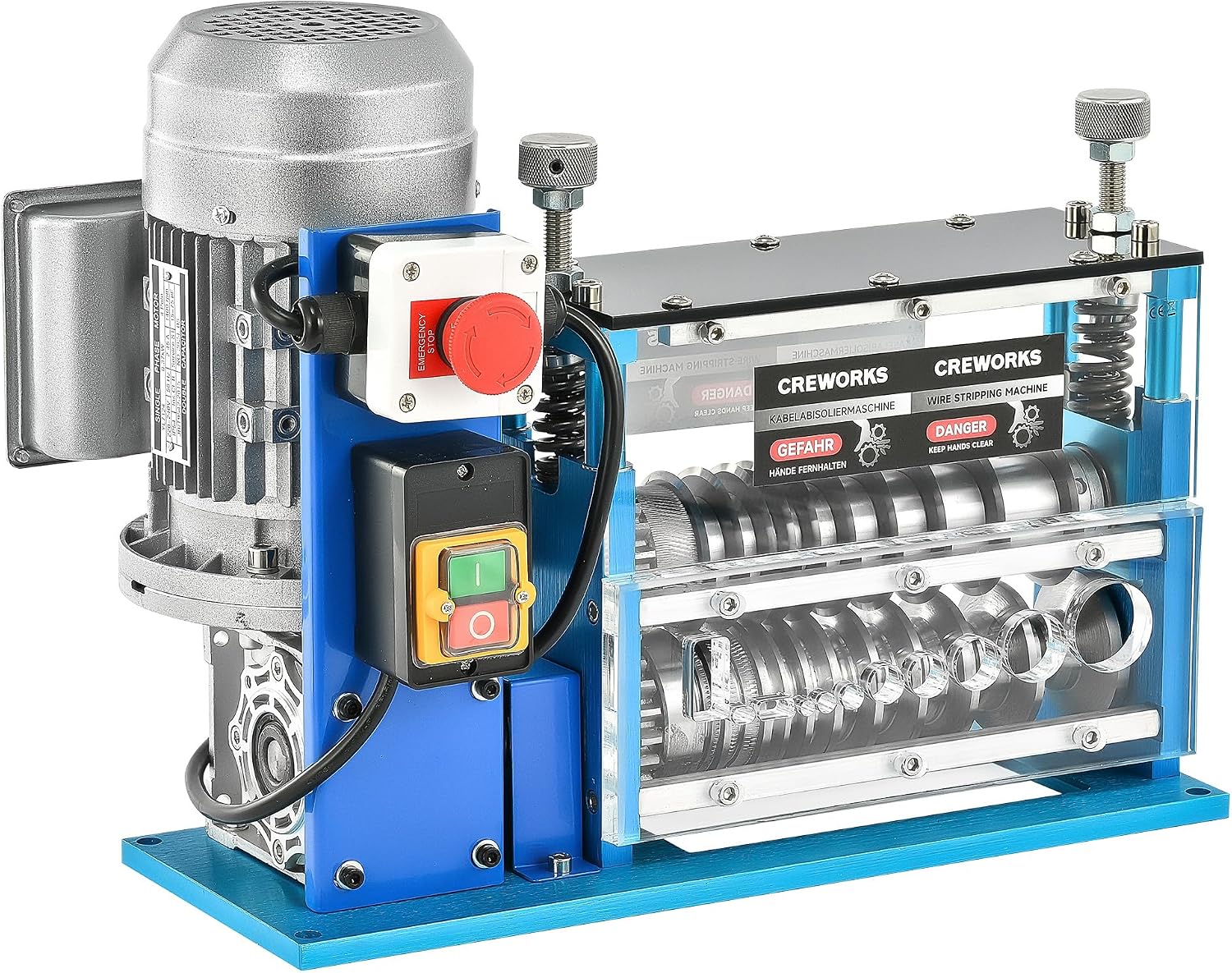 CREWORKS Elektrische Abisoliermaschine mit Kühlventilator, 5-Kanal Kabelabisoliermaschine für 1,5-30mm Kupferkabel, 180W Automatische Kabel Schäl Maschine für Schrott-Recycling Werkstatt