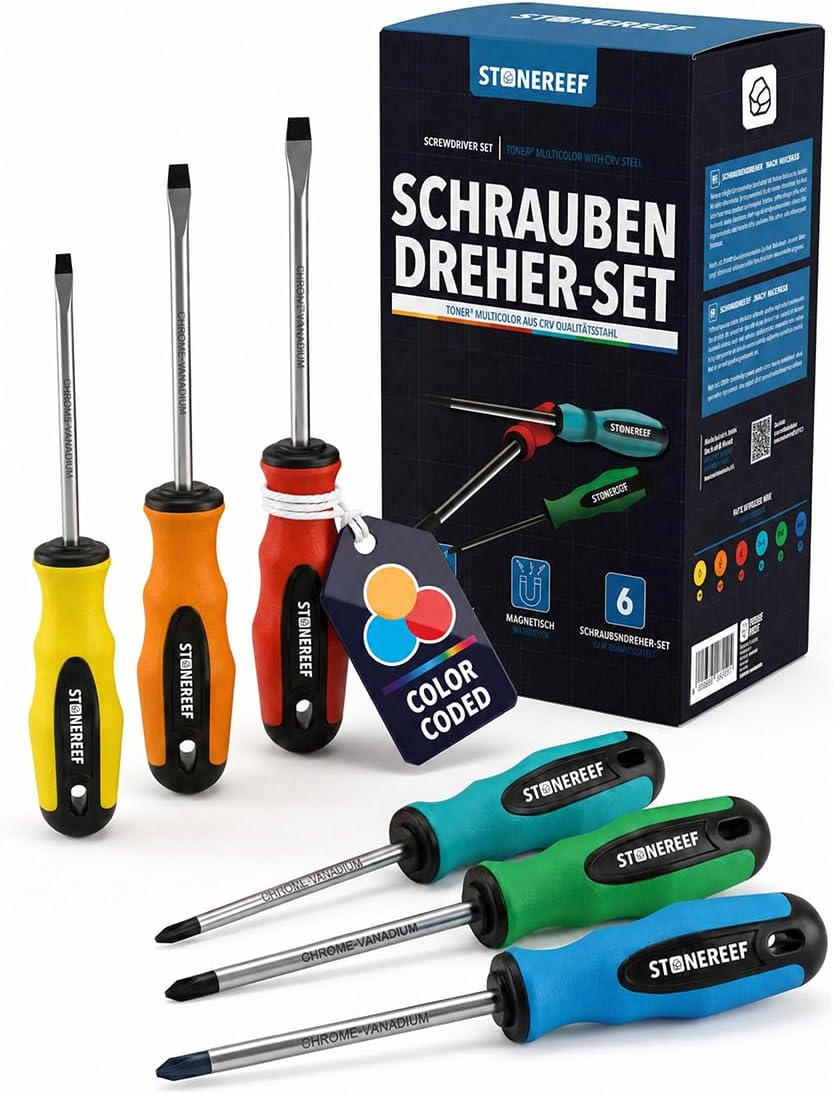Schraubendreher Set 6 tlg magnetisch Schlitz Kreuzschlitz CRV Stahl