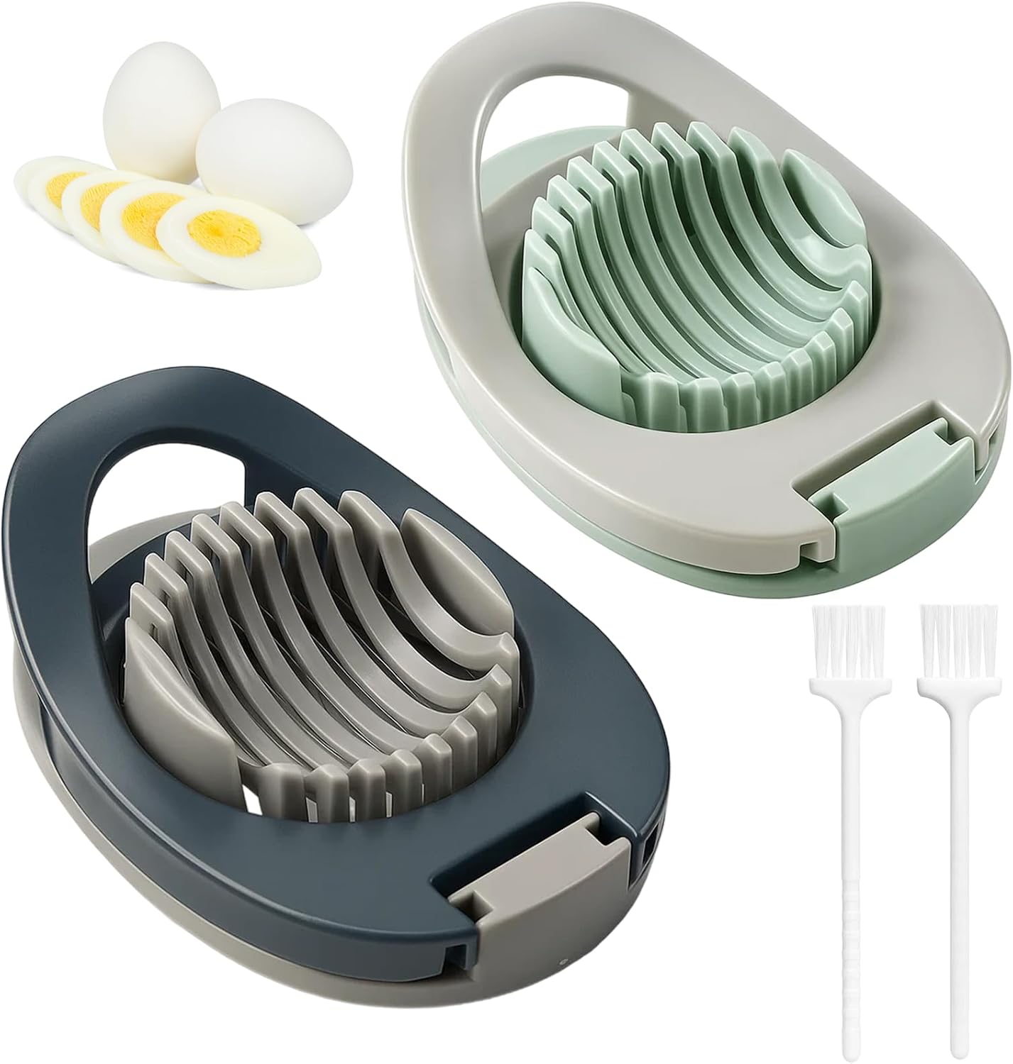 Eierschneider, 2PCS Multifunktions Eierschneider Spülmaschinenfest mit Reinigungsbürste, Eierschäler für perfekte Eierscheiben, Ideal für Frühstück und Salate