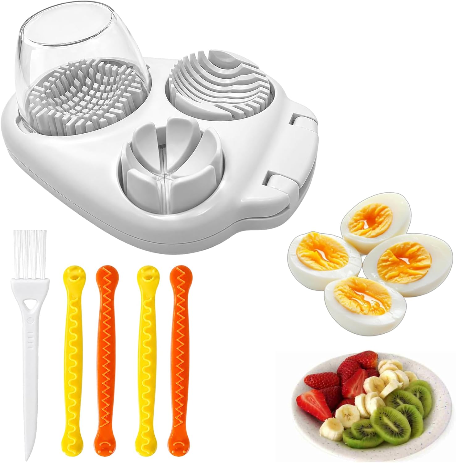 Eierschneider 3 in 1 für gekochte Eier, 6-teiliges Set mit Mini-Reinigungsbürste, für Frühstück und Salate