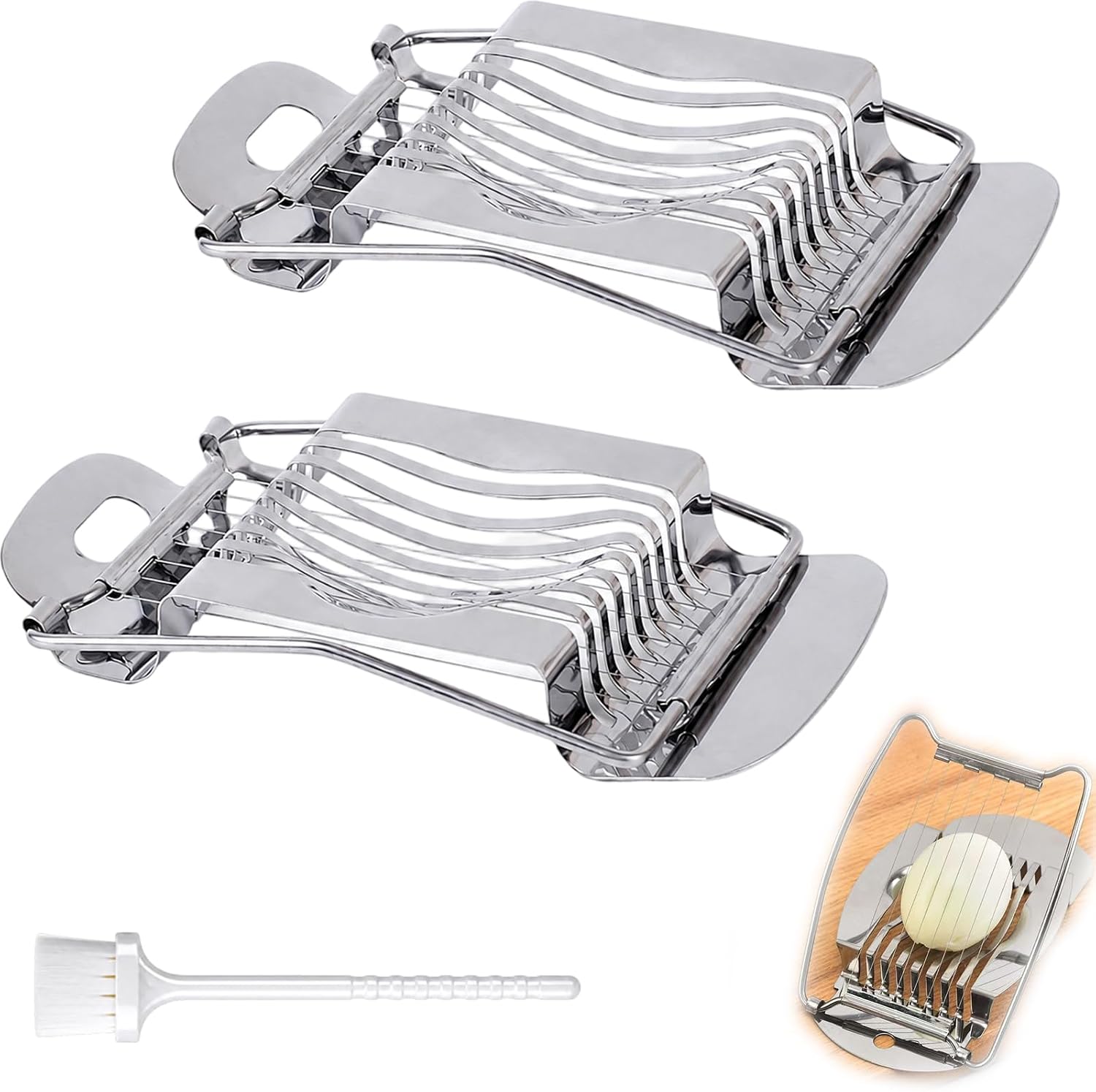 Eierschneider Edelstahl, 2 Stück Set Mit Reinigungsbürste, Für Eiersalat Und Buffet Garnituren, Präziser Schnitt Für Gekochte Eier Und Weiches Gemüse, Robustes Edelstahl Design