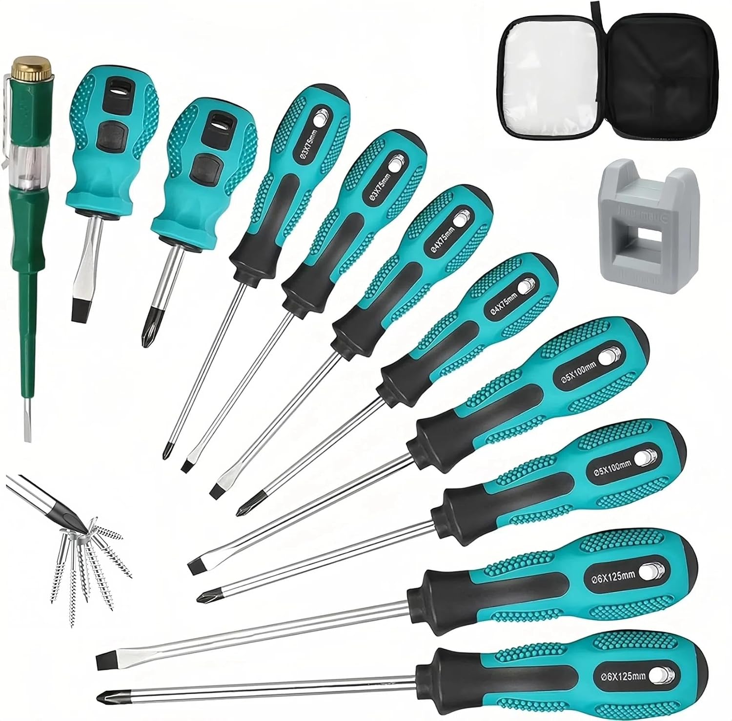 11-teilig schraubendreher-Set, Schraubendreher Set Magnetisch mit magnetischer Spitze, 5 Schlitz und 5 Kreuzschlitz Schraubendreher Satz für Handbetätigung, Unabhängiger Spannungsprüfer