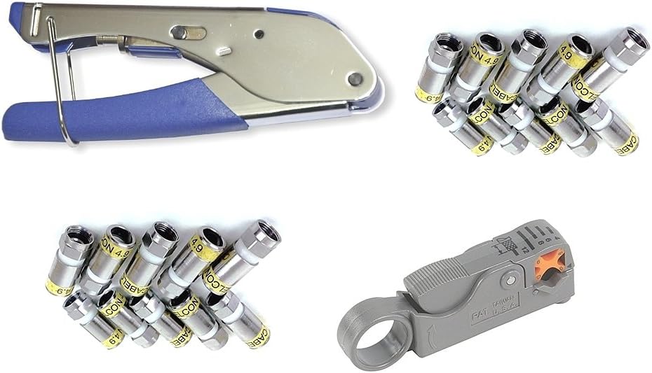 Cabelcon Set bestehend aus Kompressionszange Pocket Tool + Cable Stripper + 20 Stück Kompressions-F-Stecker (20 STK CX3 4.9 HQ + Rotary Stripper)