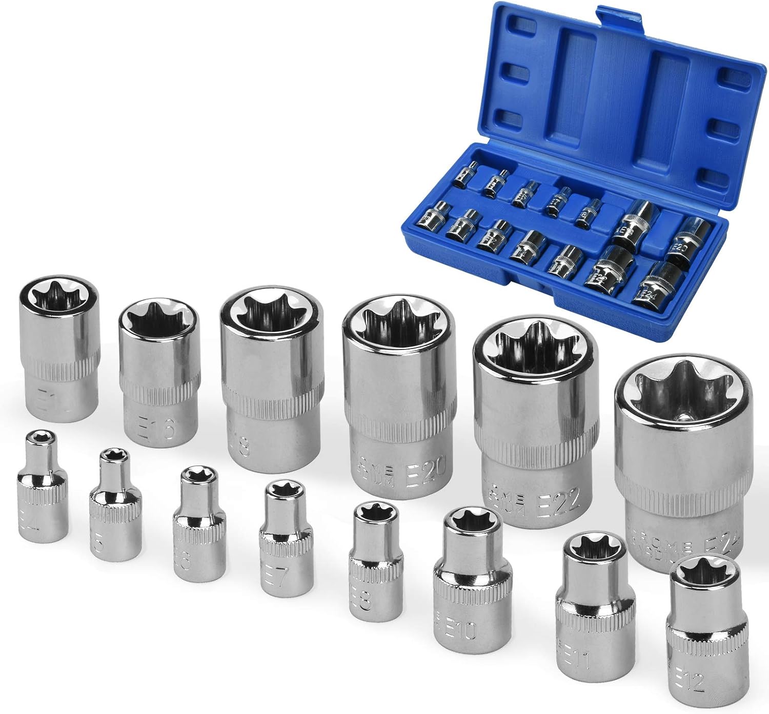 Schraubendreher-Bits, 12 Stück Innensechskant Satz, Steckschlüsseladapter, Innensechskant, 5–22 mm Nuss Satz