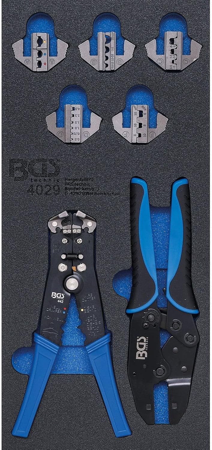 BGS 4029 | Werkstattwageneinlage 1/3 | Crimp- und Abisolierzangen | 7-tlg.