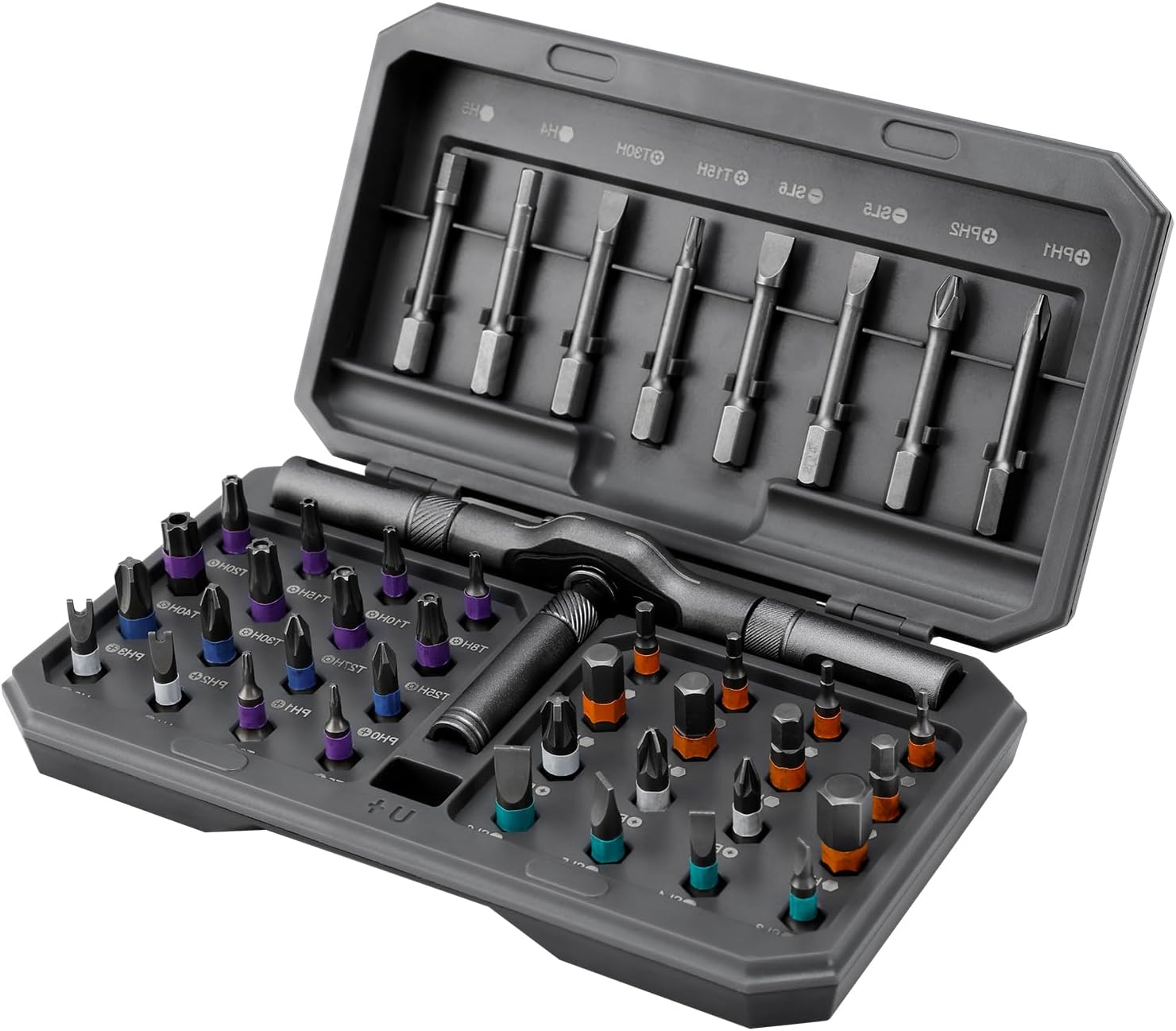 42in1 Magnetischer Ratschen-Schraubendreher-Set, S2 Stahl Bits, 58-Zahn-Ratschen, T-Griff, 40 Präzisionsbits, ABS Aufbewahrungsbox, für Heimwerker, Elektronik, Fahrrad, Möbelmontage