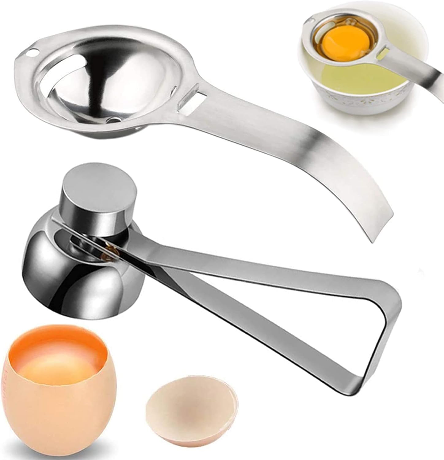 Shell-Öffner Eieröffner Stainless Steel Egg Topper Cutter für Rohes/Weiches Hartgekochtes Ei, Steel Egg Shell-Öffner Eieröffner Stainless, Eiweißabscheider, Metall Eierschale Cutter (Silber)