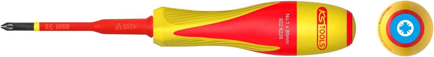 KS Tools 922.6226 - POZIDRIV® PZ1 Schraubendreher, 2-Komponenten, isoliert, 1000 V, für elektrische Klemmleisten