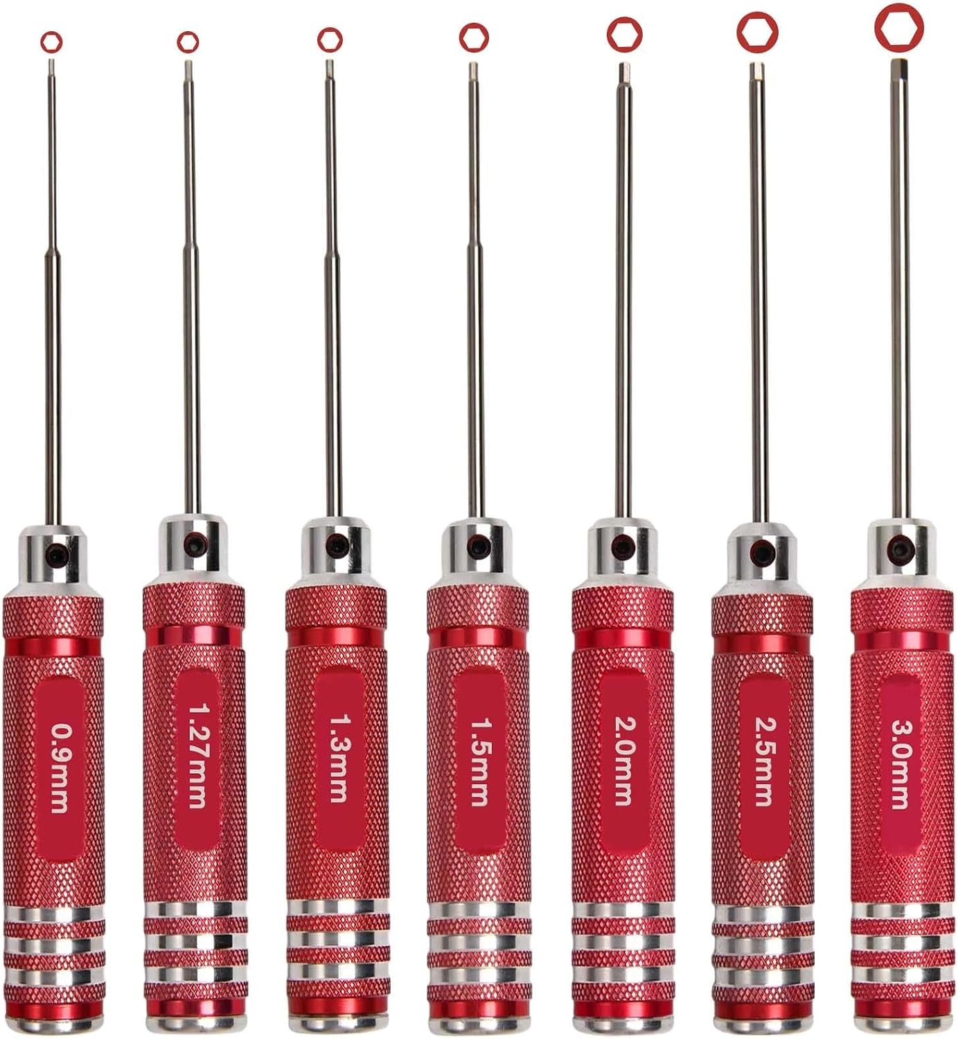 LEONTOOL Sechskant-Schraubendreher-Set, 7-teilig, RC-Werkzeug-Set, 0,9, 1,27, 1,3, 1,5, 2,0, 2,5, 3,0 mm, metrischer Sechskant-Schraubendreher-Set, Mikro-Sechskant-Inbusschlüssel, Schraubendreher-Set