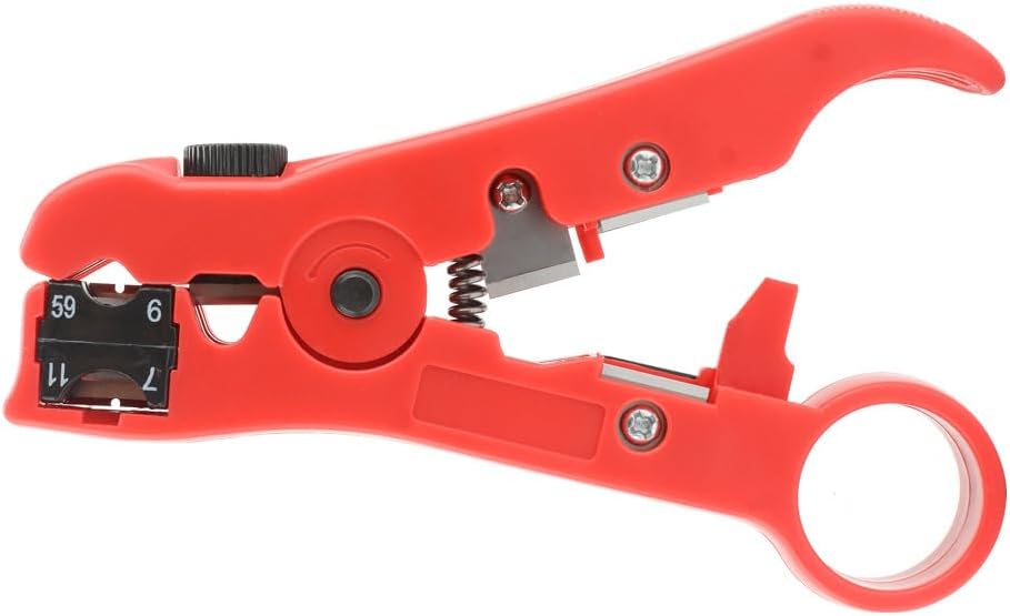 Koaxial Kabel Abisolierer, universell für Koaxialkabel, Antennenkabel, Datenkabel,RG 59, RG 6, RG 7, RG 11, Telefonkabel (130 mm, rot)