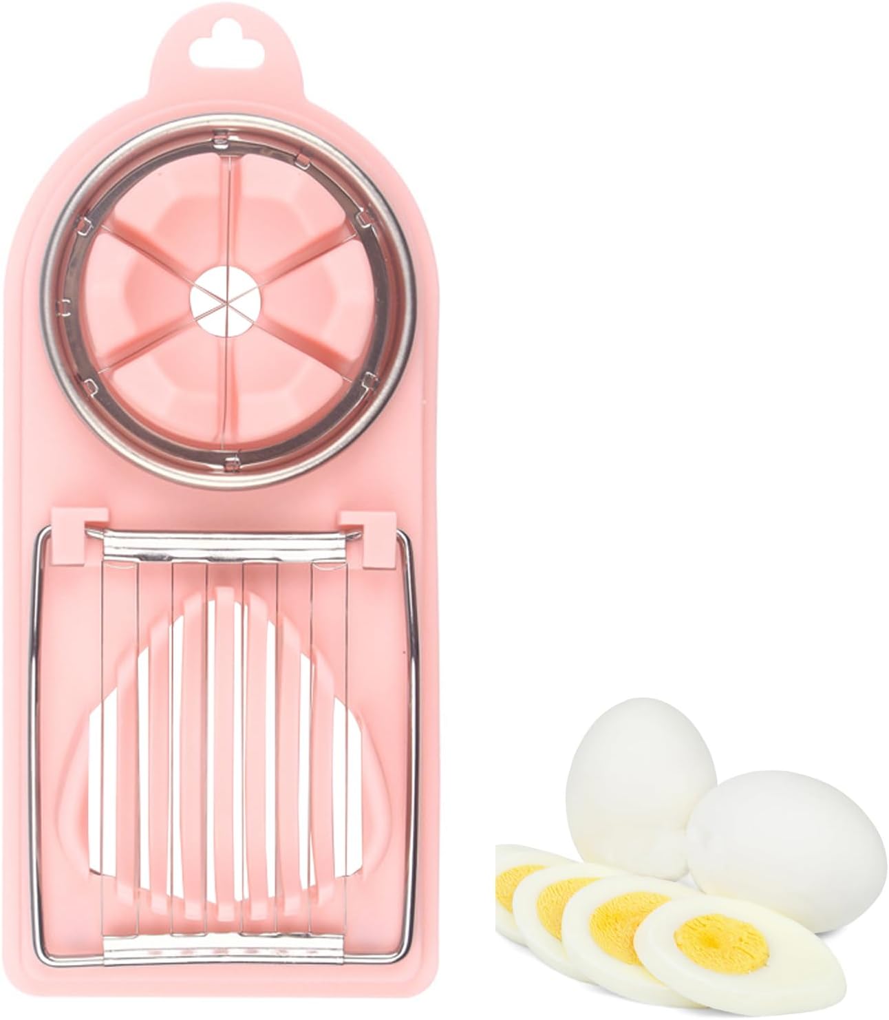 Eierschneider, 2-in-1 Eierschneider, für Hart Gekochte Eier, Obst, Butter, aus ABS-Kunststoff und Edelstahl, Rosa
