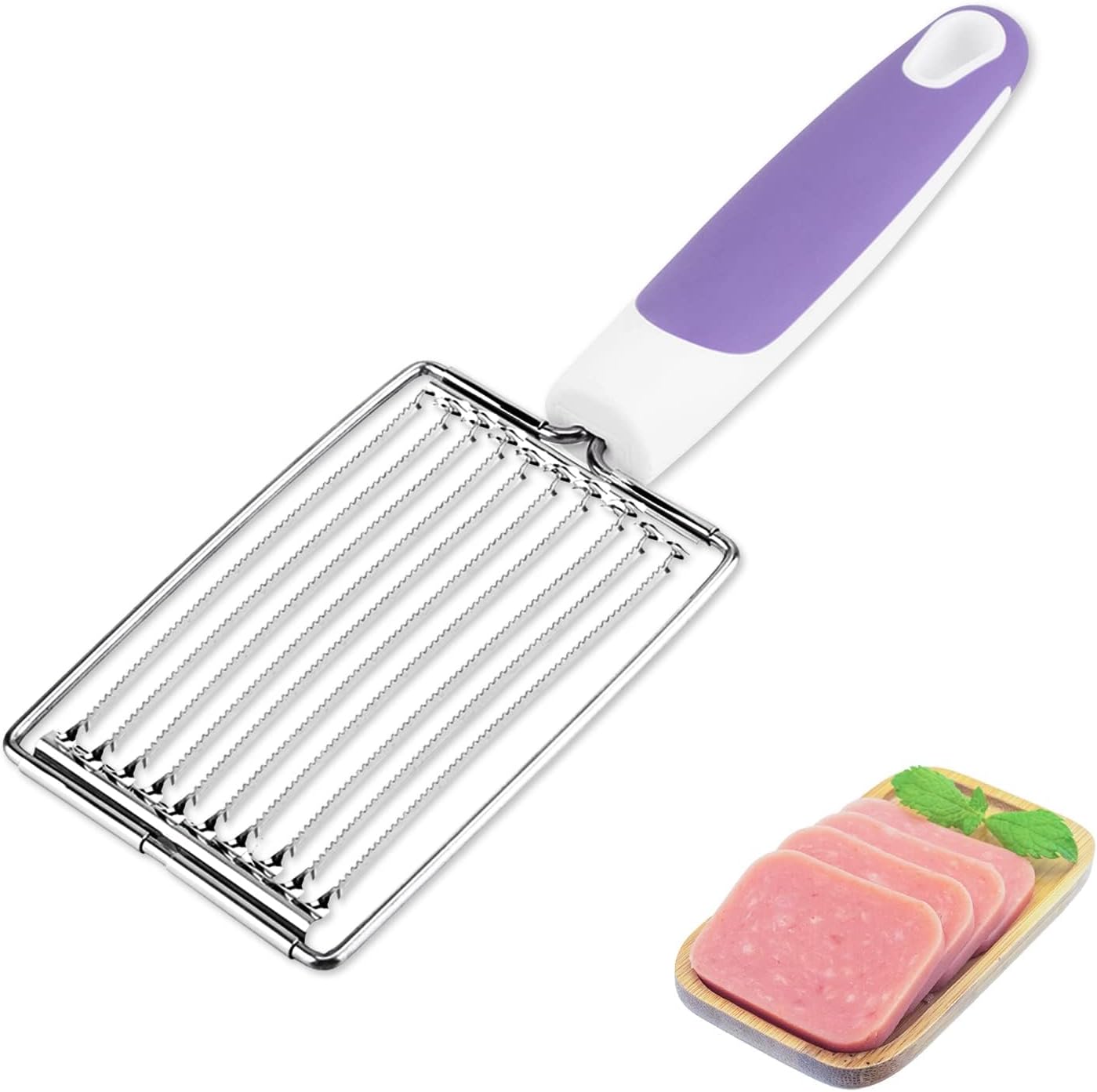 Kartoffelschneider, gekochter Eierschneider mit Griff Tomatenschneider Schinken Obstschneider Cutter Mittagessen Fleischschneider schneidet 10 Scheiben(Purple)