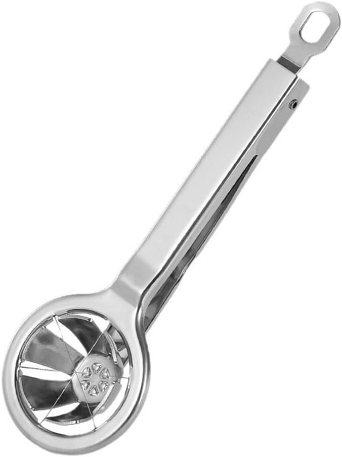 Eierschneider Edelstahl Eierteiler für Hartgekochte Eier 6 Segmente Rutschfest Küchenhelfer Salat Zubereitung 21x6,5cm Silber