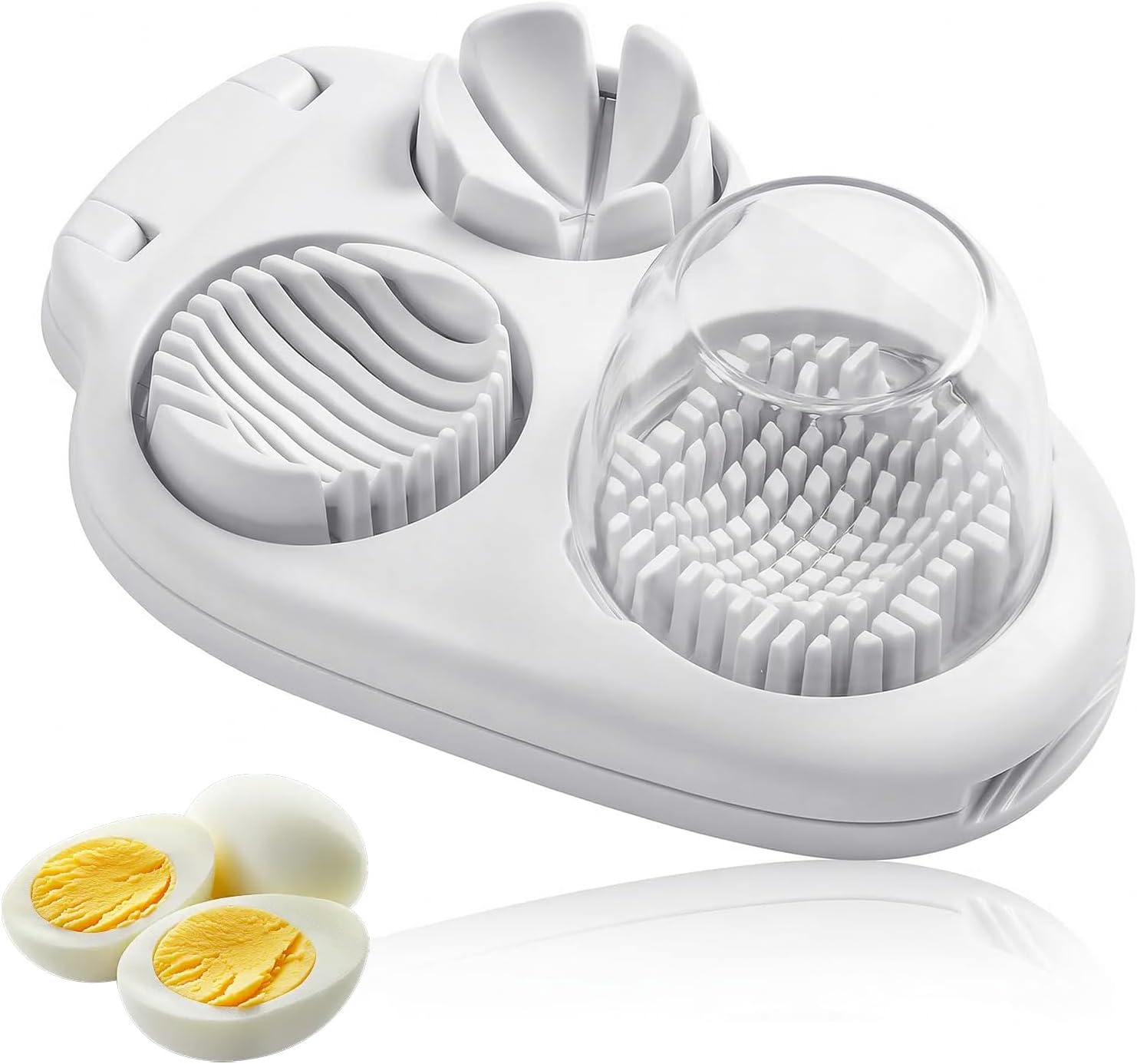 3-In-1 Edelstahl Eierschneider Mit Eierstecher,Eierschneider Spülmaschinenfest,Egg Slicer Mit Transparenter Schale,Für Eier,Pilze,Erdbeeren Und Weiches Obst
