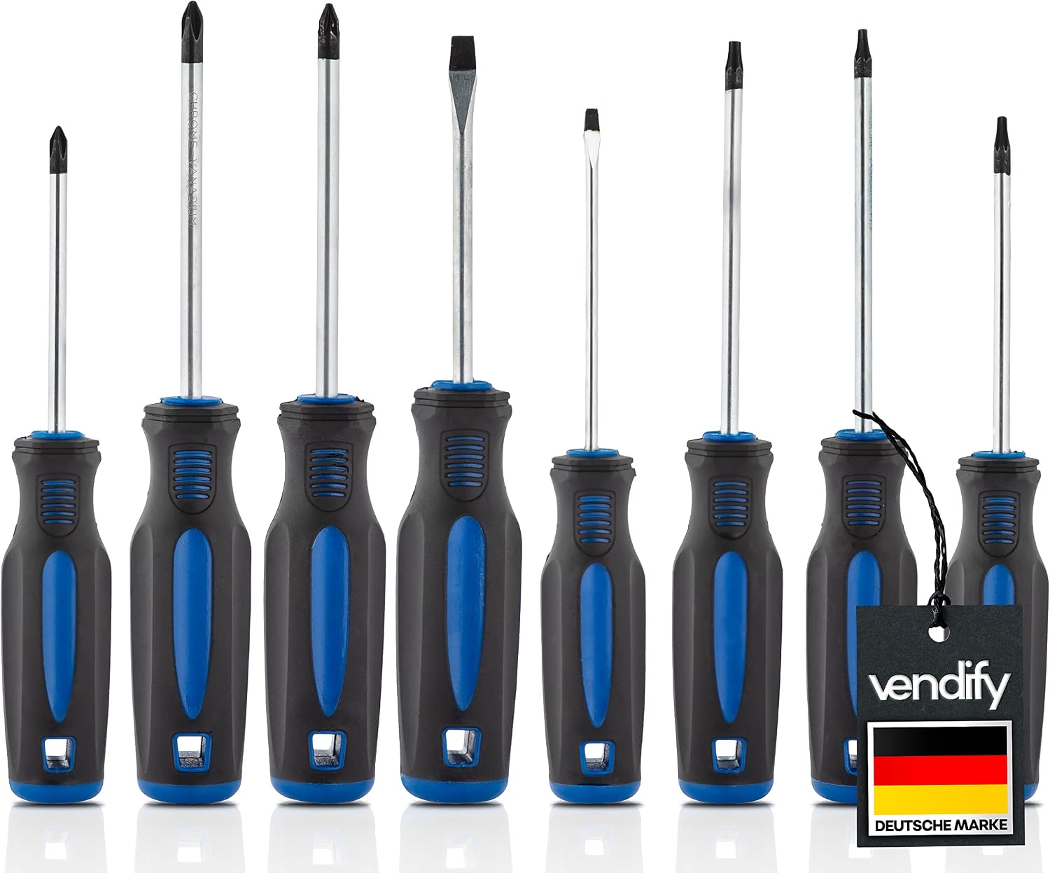 Premium Schraubendreher Set 8-teilig Torx, Kreuz, Schlitz Magnetisch Schraubenzieher Werkzeug Satz Kreuzschlitz, Phillips Rostfrei Screwdriver