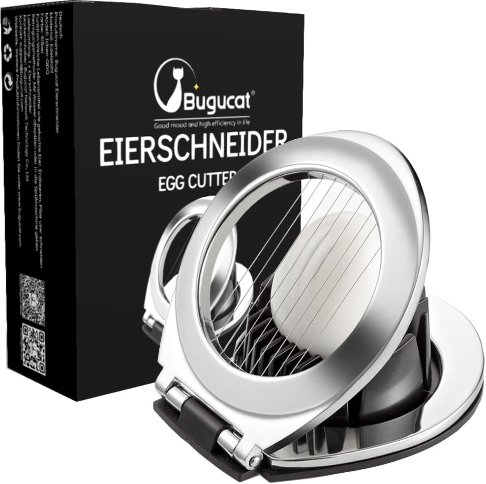 Bugucat Eierschneider Edelstahl 2 in 1, Eierteiler aus 304 Edelstahl, Spülmaschinenfestes Eischneidewerkzeug für Gekochte Eier, Erdbeeren, Pilze, Egg Slicer Metall