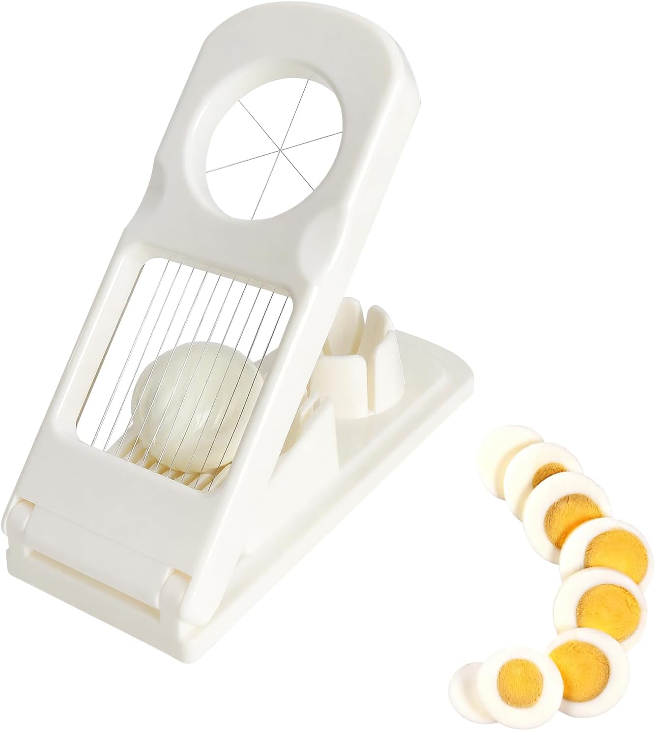 Eierschneider Edelstahl, 2 in 1 Eierschneider, Weiß Tragbares Egg Slicer mit 304 Edelstahldraht Schneidet Sauber und Exakt für Eier Kiwi Pellkartoffeln Erdbeeren und Weiche Speisen