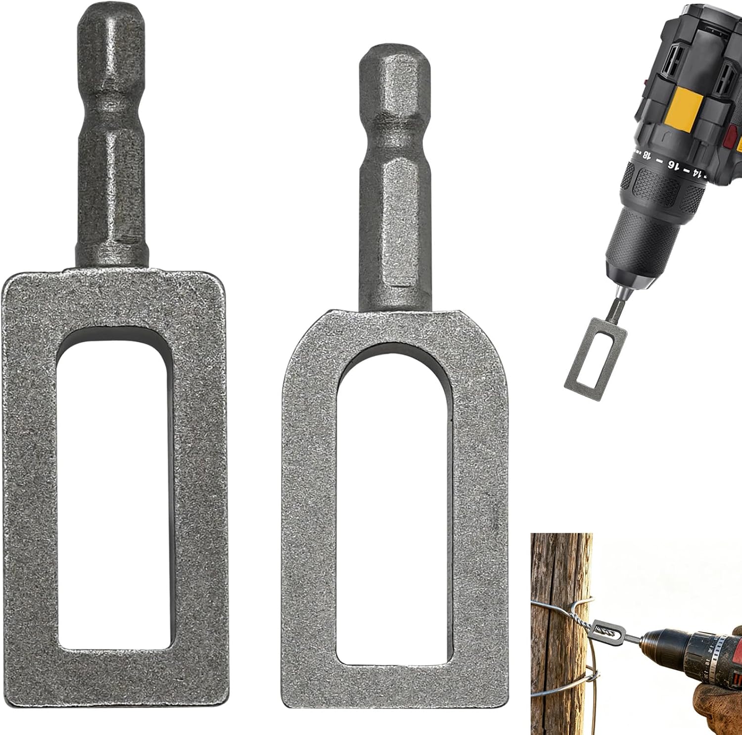 2Stk Drahtzwirbel Werkzeug Bohrmaschinen Twister, Schwerlast Stahl Drahtverdrillwerkzeug für Bohrer mit 1/4" Sechskantschaft, Professioneller Drahtmuttern Twister & Knoter für Zaun