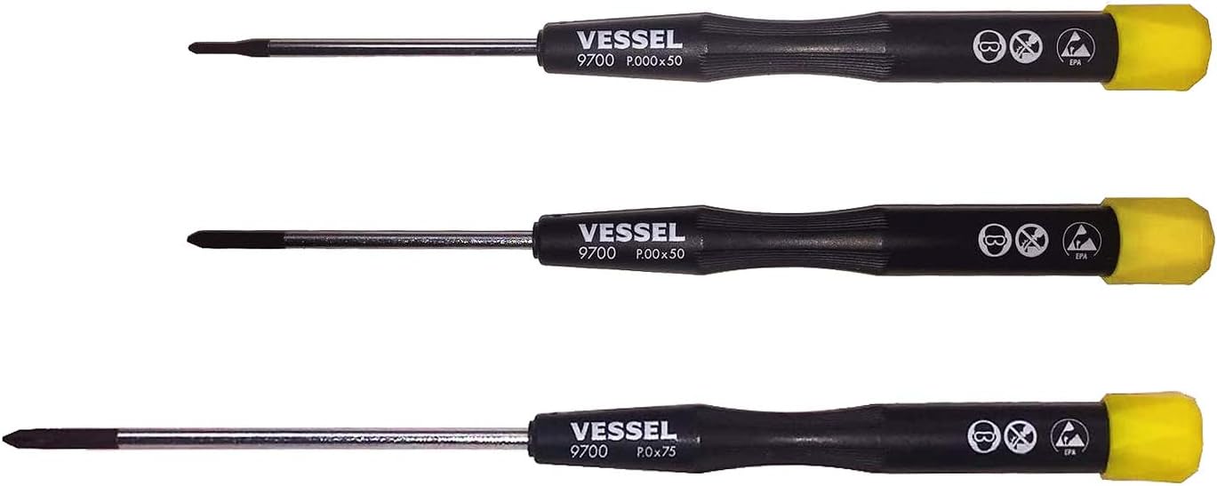 VESSEL Präzisionsschraubendreher ESD (antistatisch), Kreuzschlitz, 3-teiliges Set