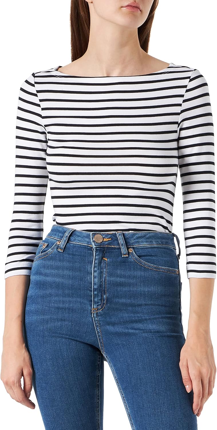 Amazon Essentials Damen Slim Fit T-Shirt aus Baumwoll-Modal-Mischung mit 3/4-Ärmeln und U-Boot-Ausschnitt