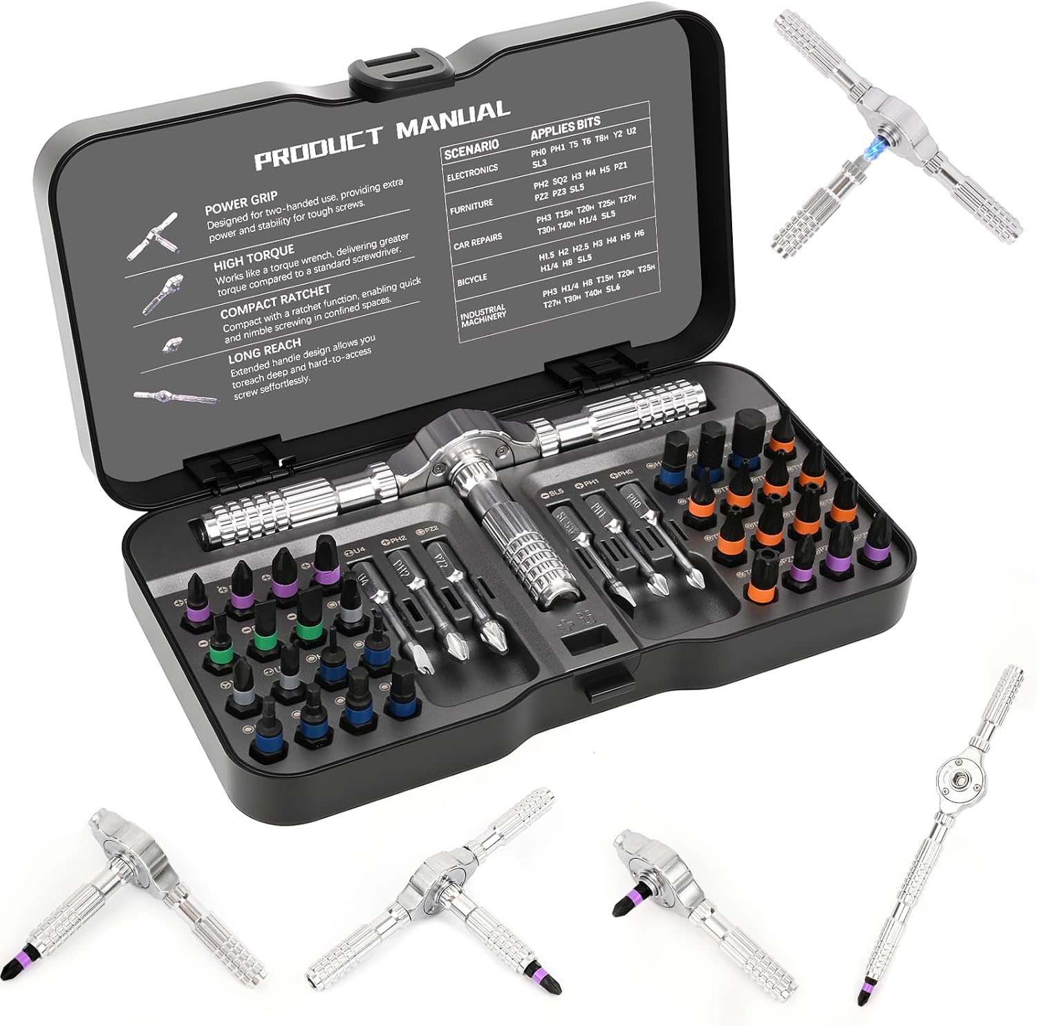 Ratschen Schraubendreher Set, 40 in 1 Magnetisch Schraubendreher Set, S2-Stahlbits, DIY-Kombinations-Biegsame Welle, Geeignet für Möbelmontage, Präzisions-Elektrogerätereparatur, Fahrradwerkzeuge