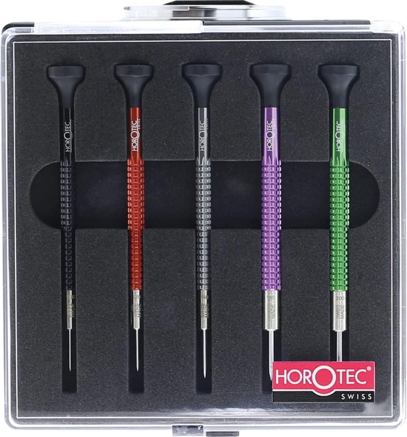 KD89 5-teiliges Uhrmacher-Schraubendreher-Set MSA01.020-B (1,00, 1,20, 1,40, 1,60 und 2,0 mm) mit Aluminiumgehäuse, Swiss Made