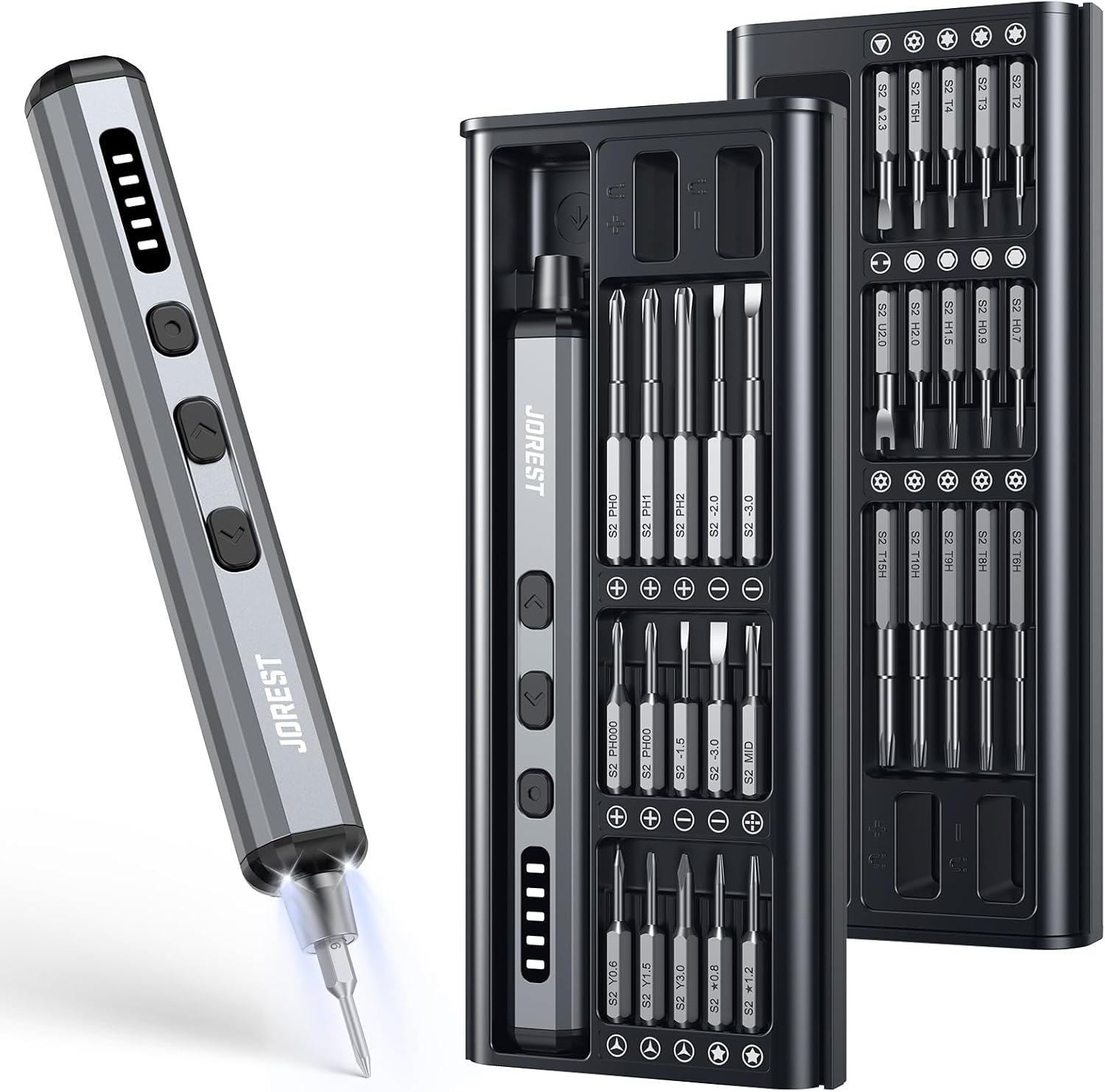 JOREST Mini Elektro Schraubendreher Set, 38 in 1Magnetische Präzisions Schraubendreher Kit, Reparatur-Werkzeugsatz für iPhones, Laptops, Drohnen; Geschenke für Männer;Geburtstagsgeschenk für den Vater
