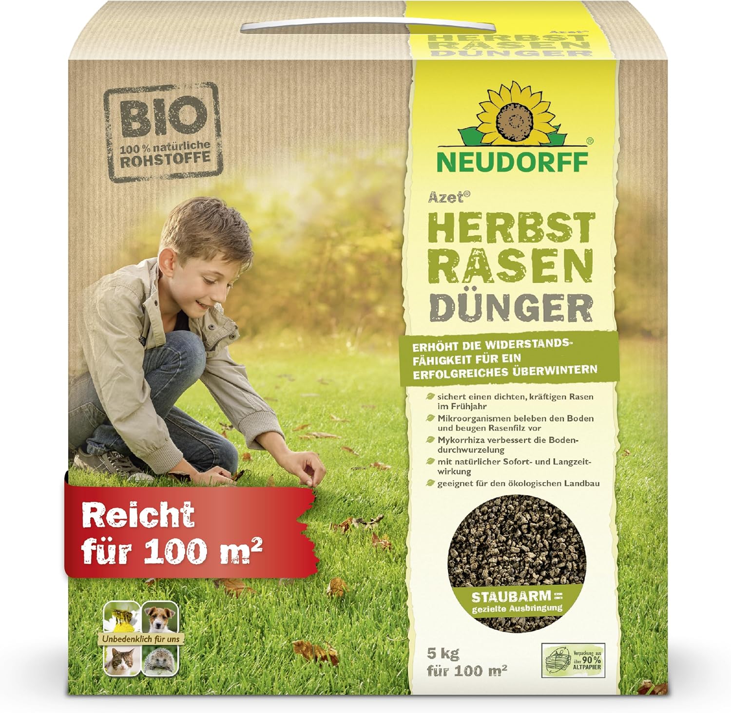 Neudorff Azet Herbstrasendünger 10,05 kg für 201 m² - Mit Extra Kalium für einen winterfesten Rasen und einen dichten, kräftigen Rasen im Frühjahr - mit Langzeitwirkung