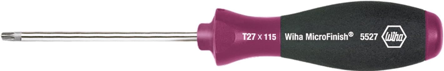 Wiha Schraubendreher MicroFinish® TORX® mit Rundklinge (29165) T25 x 100 mm, für ölige und feuchte Anwendungen, optimaler Halt mit nassen Händen dank Oberflächenstruktur