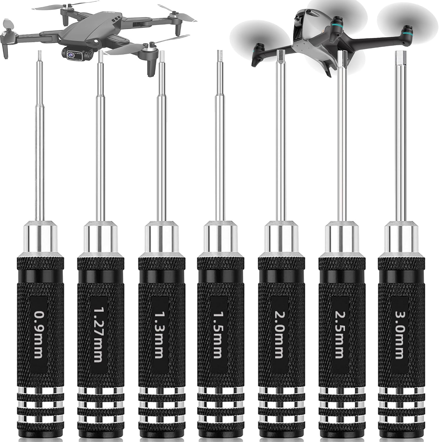 YUEMING 7Pcs Sechskant Schraubendreher Satz, RC Werkzeug Set 0,9mm, 1,27mm, 1,3mm, 1,5mm, 2mm, 2,5mm, 3,0mm RC Werkzeug Innensechskant Schraubenzieher Handwerkzeug für Modellbau Auto Boot Quadcopter