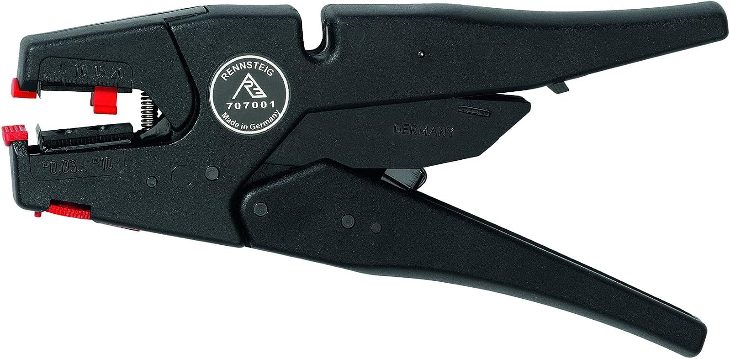 Rennsteig Automatische Abisolierzange 200 mm (Kapazität 0,03 – 10,0 mm² / AWG 32 – 8, für feindrähtige Leiter, automatisches Öffnen der Klemmbacken) 707001
