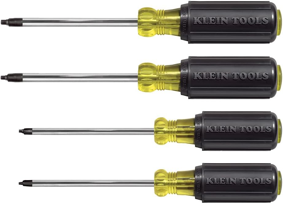Klein Tools 85664 Schraubendreher-Set, quadratische Aussparung mit farbkodierten Griffen und wärmebehandelten, verchromten Schäften, 4-teilig