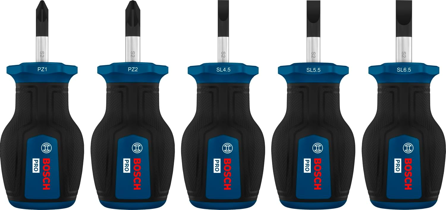 Bosch 5x PRO Stubby-Schraubendreher-Set PZ/SL, 5-tlg. (Zubehör Handwerkzeug)