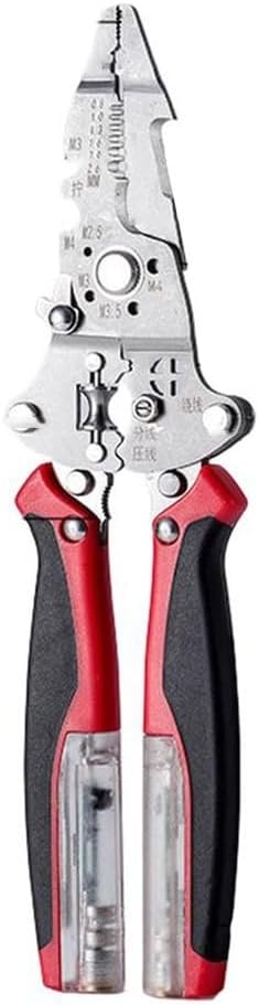 11-in-1 Multifunktions-Abisolierzange, hochfester Stahl-Kabelschneider und Abisolierwerkzeug mit rutschfestem ergonomischem Griff (schwarz-rot)