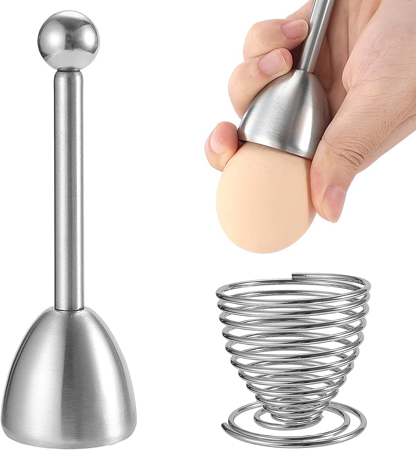 Hochwertiger Edelstahl Eierköpfer und Eieröffner Set, mit Eieröffner, Eierpiekser und Eierbecher – Sauberes Öffnen von Frühstückseiern, Langlebig & Spülmaschinenfest