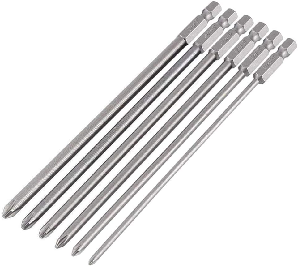 Mesee 6 Stücke Magnetischer lange Kreuzschlitz Schraubendreher Bits, 1/4 zoll Philips Schraubendreher Bits Set Werkzeug für manuelle elektrische Schraubendreher, Schraubendreher -150MM