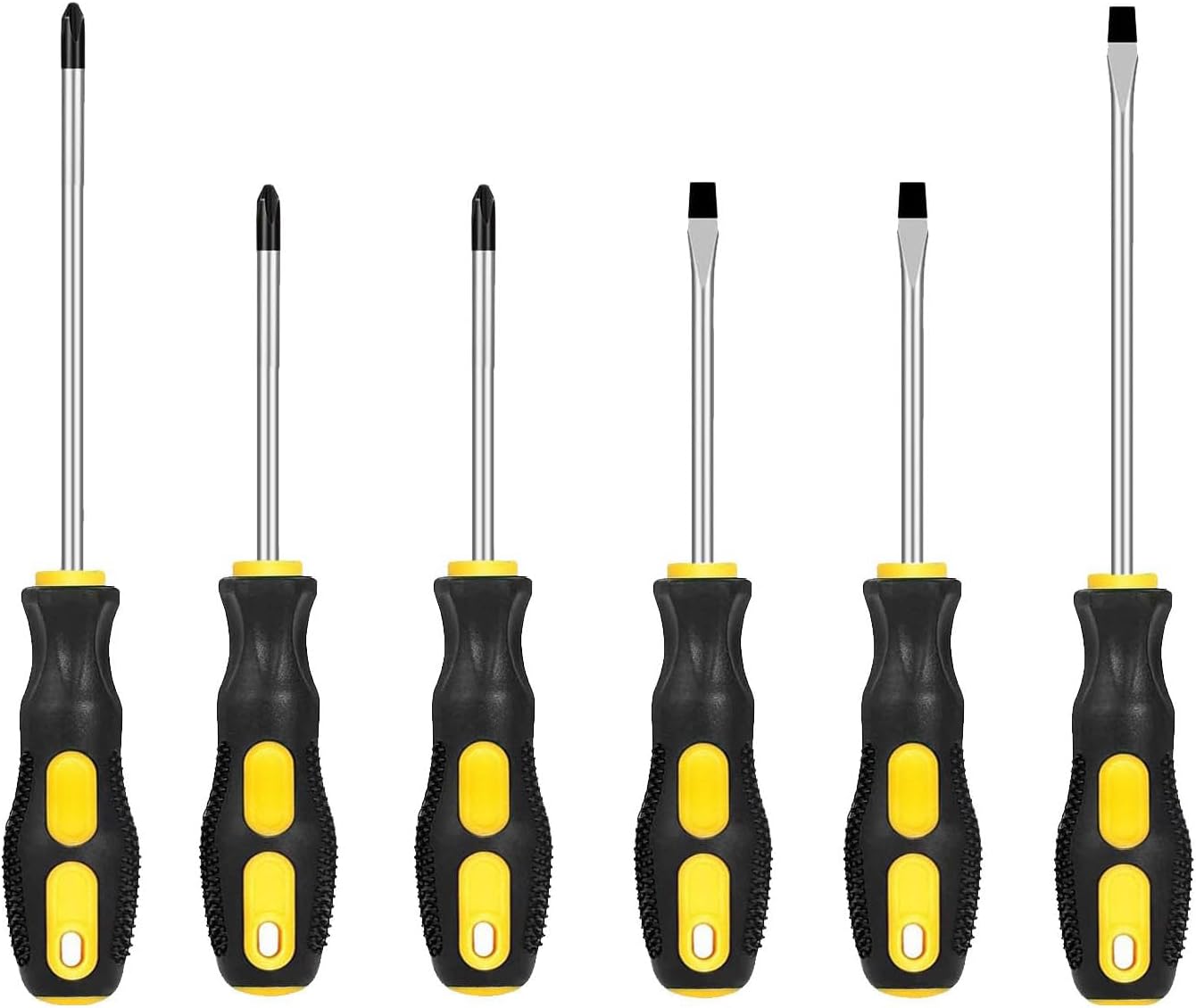 6-teiliges Schraubendreher-Set mit magnetischer Spitze, rutschfestem Griff, 3 Kreuzschlitz- und 3 Schlitzschraubendrehern, professionellem Komfortgriff, glänzend, S2-Stahl, Bimetall-Material