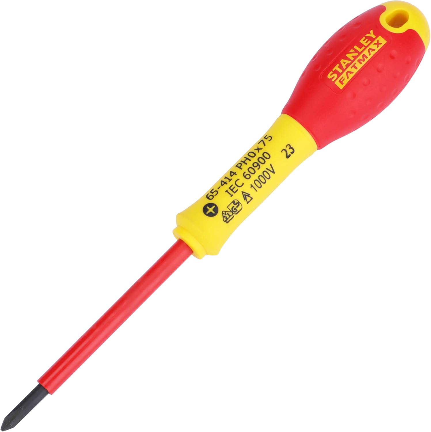 Stanley FatMax Schraubendreher Phillips PH0 0-65-414 (isoliert, VDE-konform, 75mm Klingenlänge, Chrom-Vanadium, Soft-Grip, für Elektriker & sicheres Arbeiten an spannungsführenden Leitungen bis 1000V)