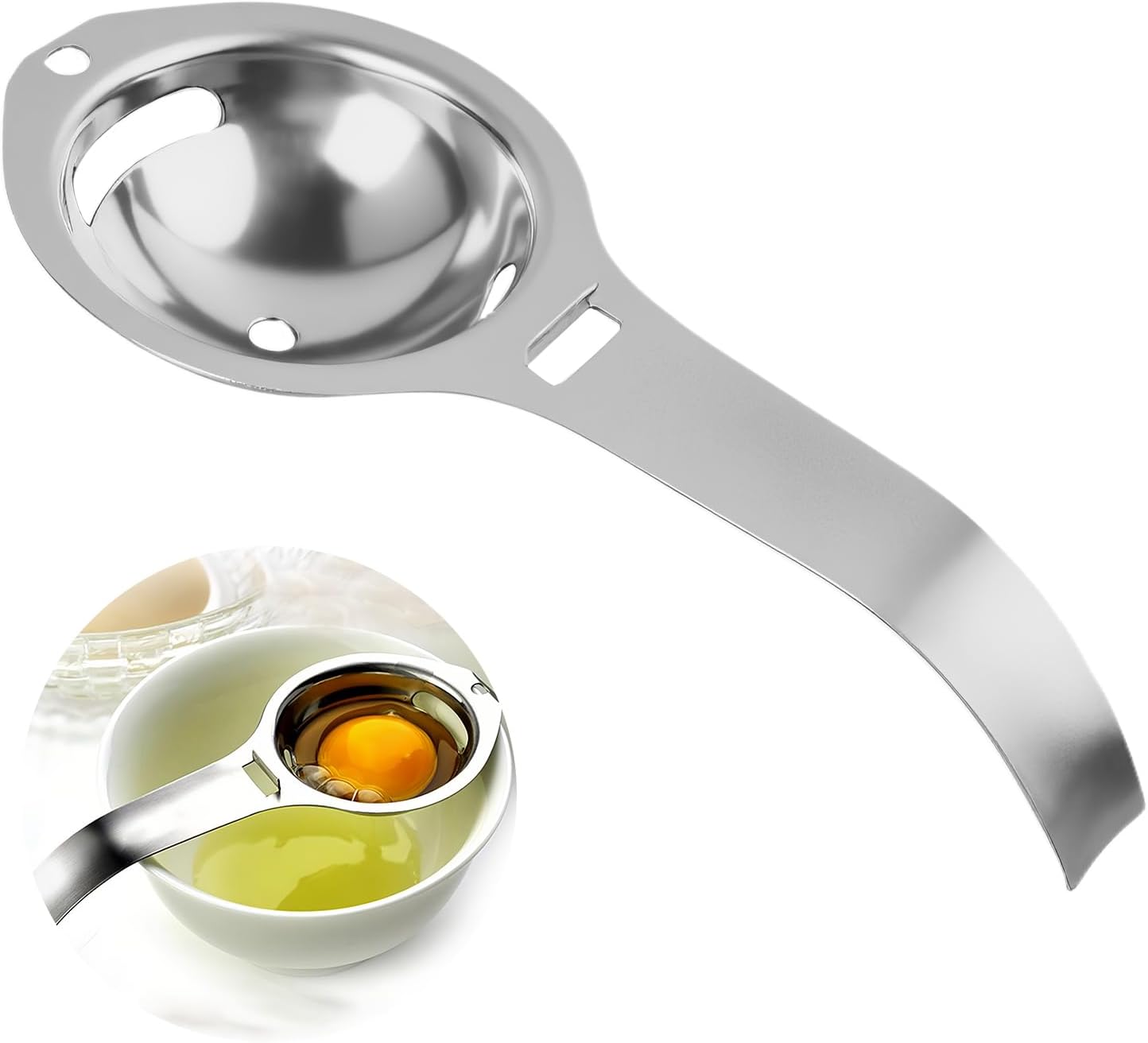 Edelstahl Eiertrenner – Eigelbtrenner Eigelb- und Eiweißtrenner Eiweiß Eidotter Trenner Egg Separator Stainless Steel mit Verlängertem Griff für Sauberes Effizientes Kochen und Backen (Oval)