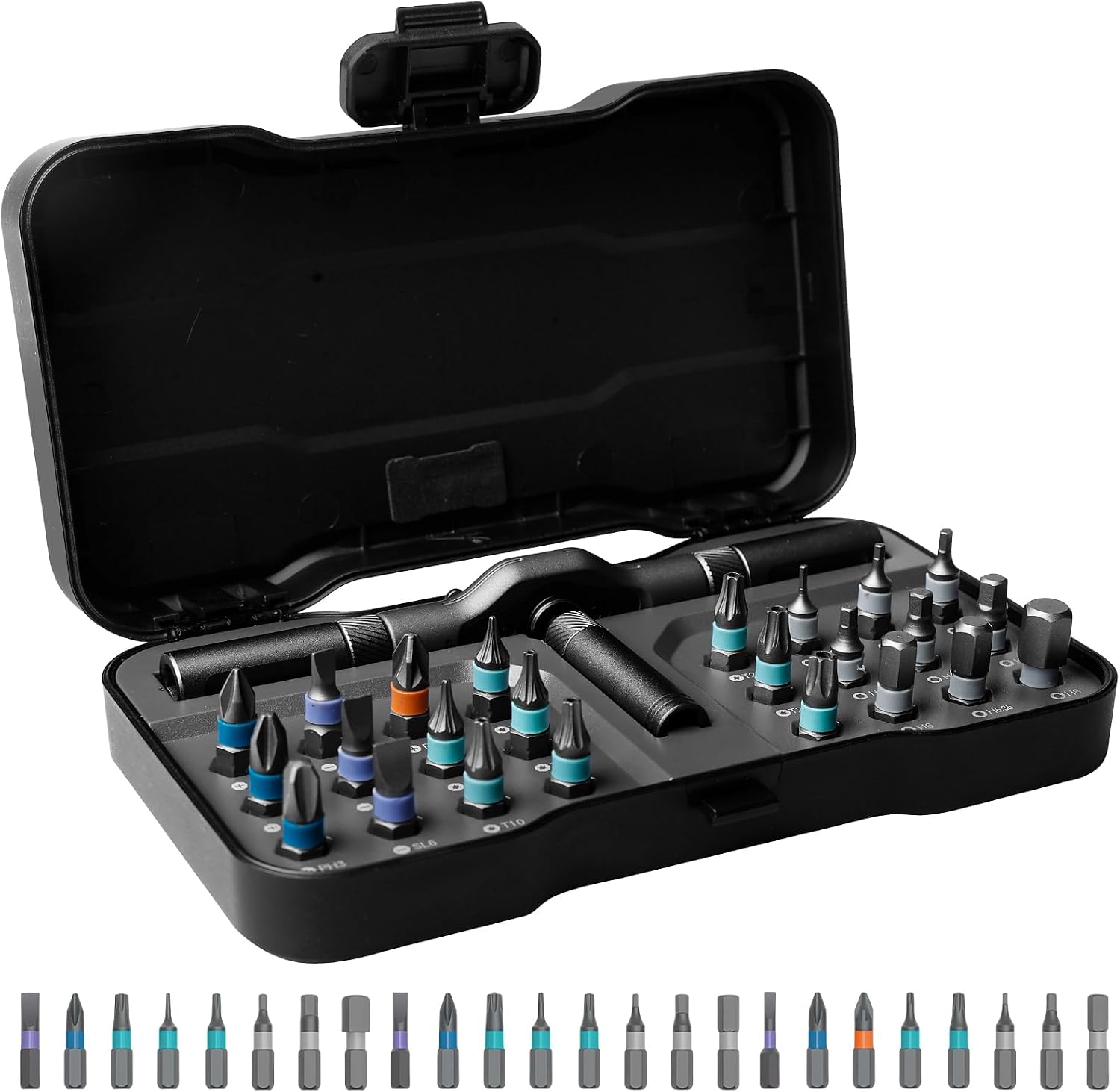 24 in 1 Ratschen Schraubendreher Set: Ratschen Feinmechanik 24 in 1 mit Koffer, Leichtgewicht Ratschen Schraubendreher und Bit Set mit Abnehmbarem T-Ratschengriff für Möbel, Computer