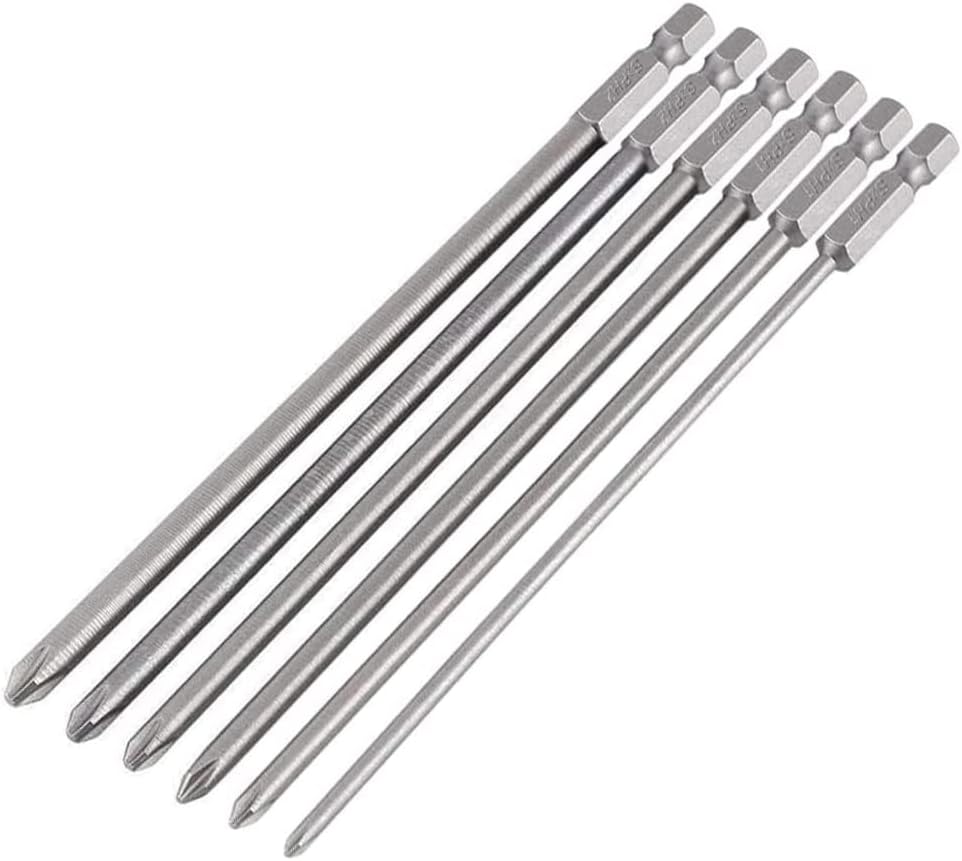6 Stücke Magnetischer lange Kreuzschlitz Schraubendreher Bits, 1/4 zoll S2 Stahl Philips Schraubendreher Bits Set Werkzeug für manuelle elektrische Schraubendreher PH1 PH2 - 150mm