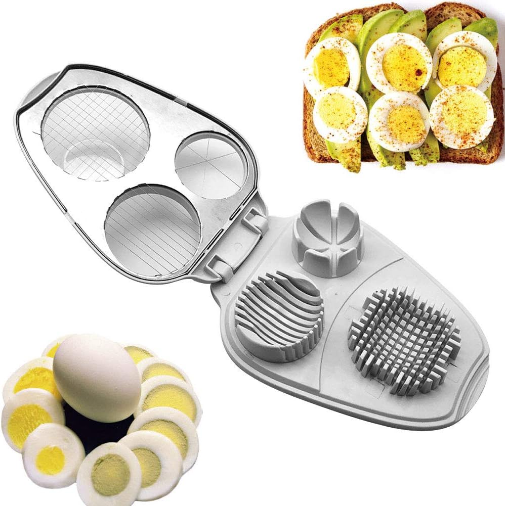 SLHZA 3-in-1-Eierschneider, Eierschneider für hart gekochte Eier, mit Edelstahlschneiddrähten, Multifunktionskeile, Küchenzubehör, langlebige Scheiben
