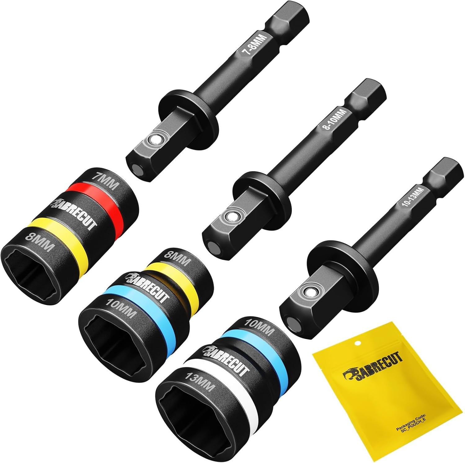 3 x SabreCut SCDINK1 Dual-Size-Magnet-Umkehr-2-in-1-Steckschlüssel leicht zu reinigender Schlagfestigkeit und Sechskantmutter (Größen: 7mm/8mm 8mm/10mm 10mm/13mm) für Bohrmaschinen Schlagschrauber