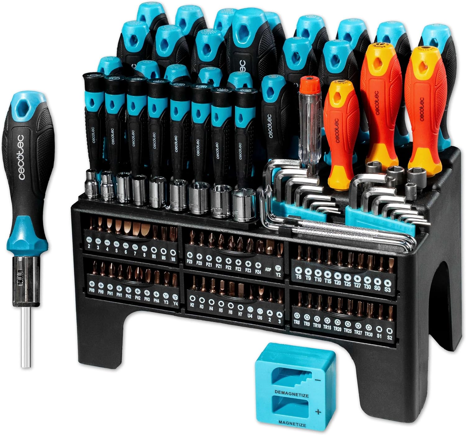 Cecotec Schraubendreher-Set HardGyro 220 Magnetic, 22-teilig, aus robustem CRV-Stahl, 10 rostfreie S2-Bits, inklusive Magnetisierer, 4 Präzisionsschraubendreher, rutschfester Griff, Halterung