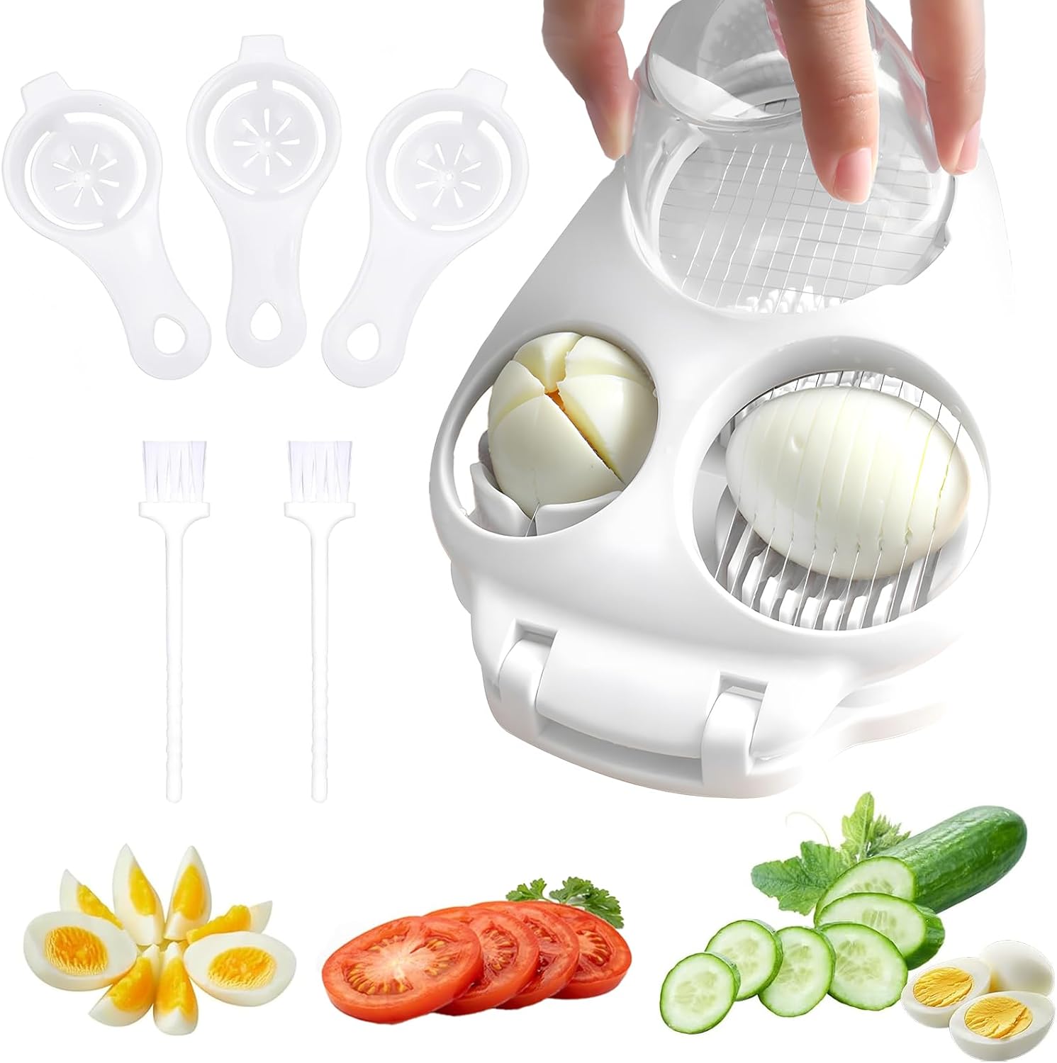 3 in 1 Eierschneider Edelstahl, Egg Slicer mit Transparenter Schale, Eischneidewerkzeug mit Schneiddrähte, Drei-in-Eins-Eierschneider, zum Schneiden von Eiern, Erdbeeren, Butter Usw