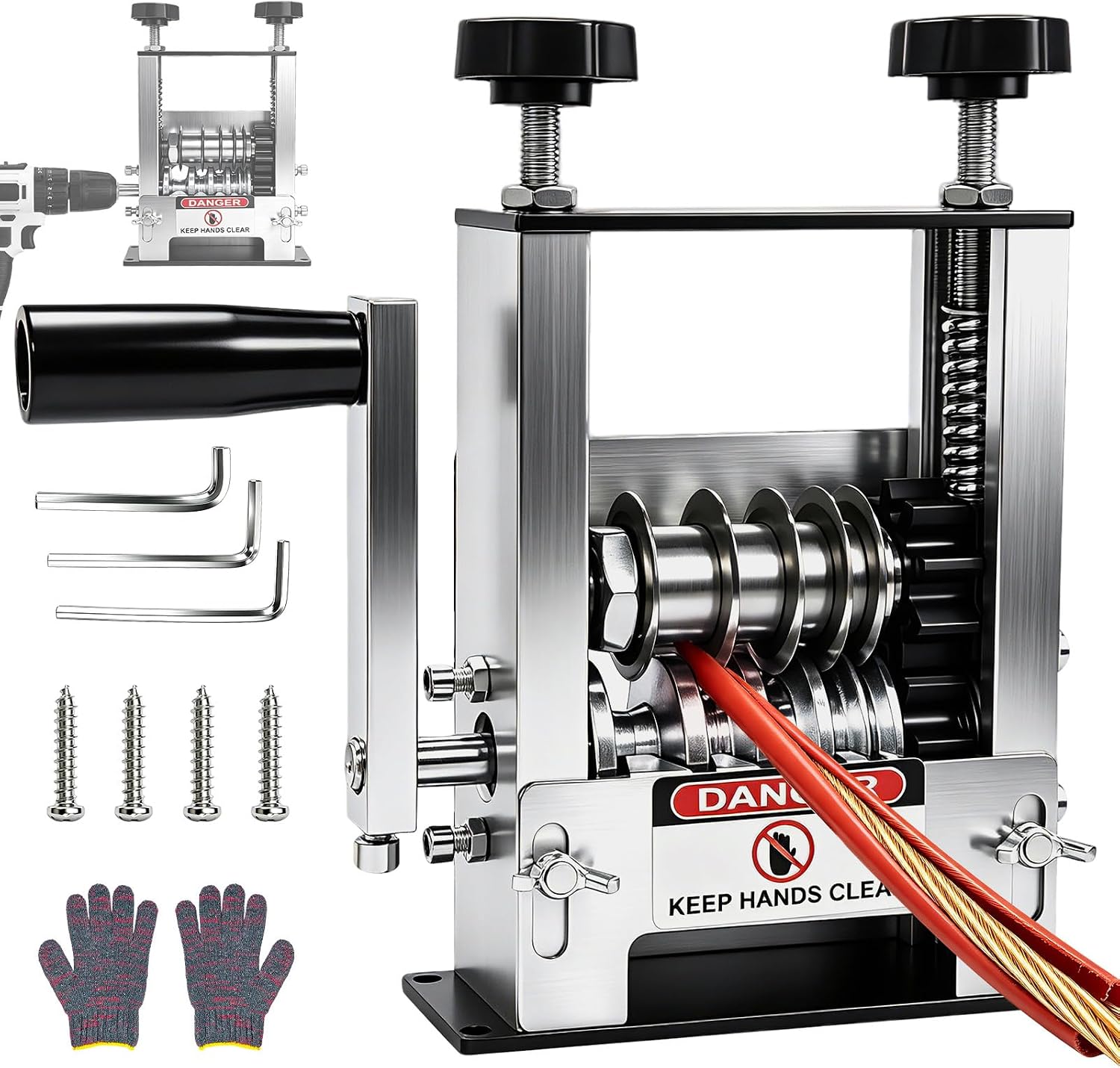 Kabelschälmaschine 3-17 mm,Manuelle Abisoliermaschine mit 6 Kanälen,5 Klingen, Handkurbel & Bohrerantrieb, Robuste Stahl/ABS Abisoliergerät für Kabel Drähte und Kupferdraht Recycling