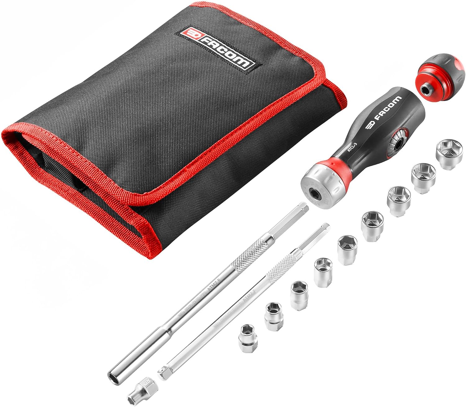 Facom Protwist 3-in-1-Schraubendreher, Multilame, Doppelratsche, mit Steckschlüssel-Zusammensetzung, 1/4-Zoll-Stecknüsse, ergonomischer Griff, 2 Materialien, 45 Zähne, hochwertig, 12-teilig –
