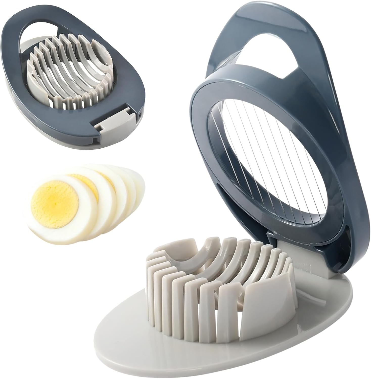 Eierschneider Edelstahl, Multifunktional Kartoffelharfe für Kartoffelsalat & Obstschneider mit Aufhängeloch, Ergonomischer Griff für Eierkocher 1-4 Eier, Eierpiekser, Eiertrenner