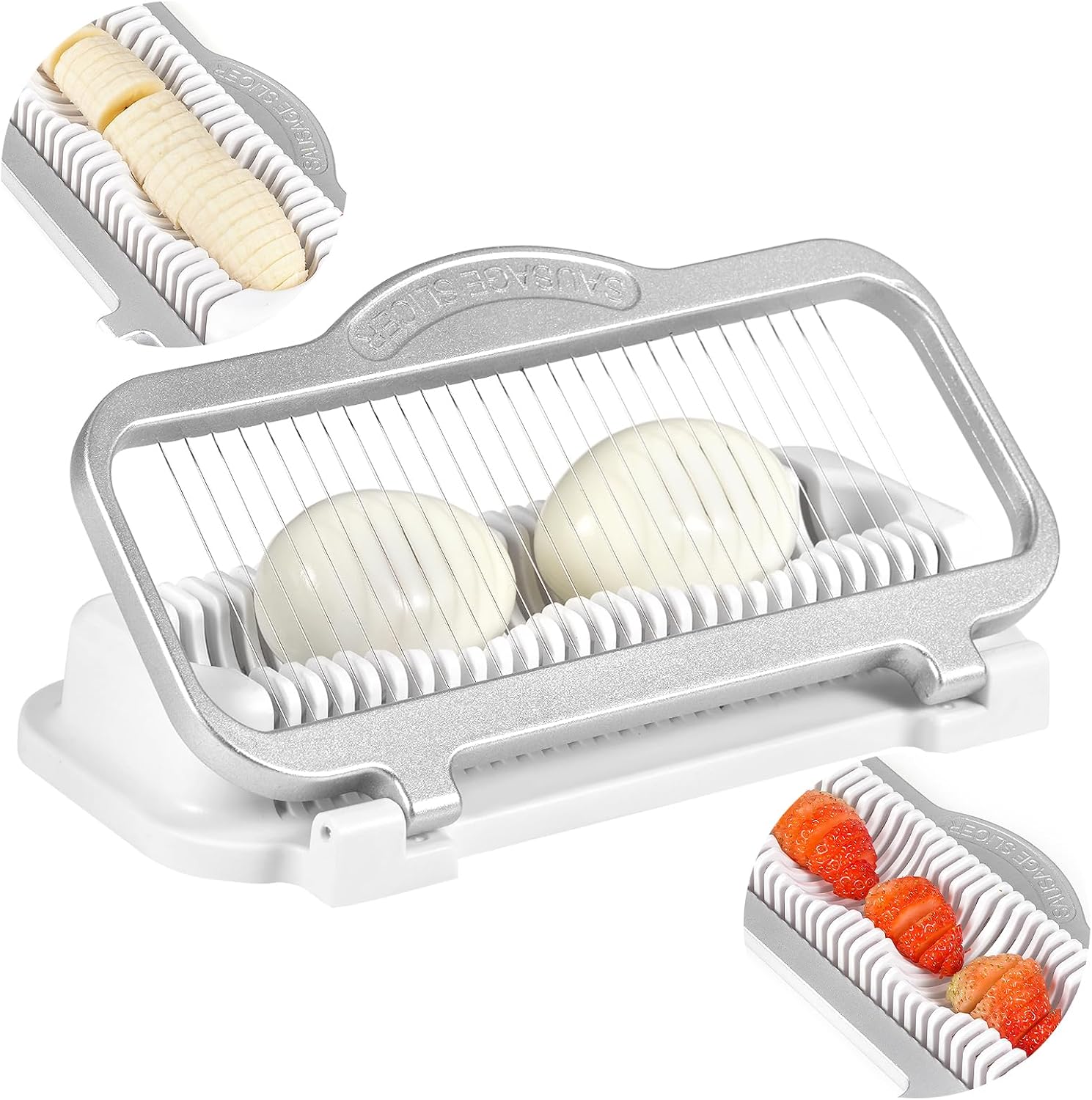 Eierschneider für hartgekochte Eier, Bananenschneider, Aluminium & Edelstahldrähte, Erdbeerschneider, Mehrzweck-Bananenschneider